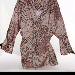 Zara Pink and Red Floral Patchwork Long sleeve Romper